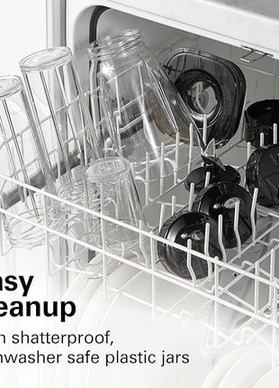 Hamilton Beach MultiBlend Smoothie Blender with 4 Shatterproof BPA Free Jars and Lids; Large 32oz Jar, 8oz Grinder for Nuts & Spices, and 2 Portable Travel Cups, 650 Watts, Black and Stainless (52400)