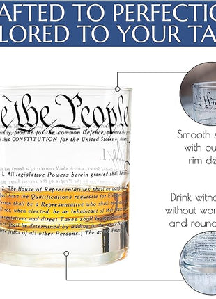 Greenline Goods Whiskey Glasses – United States Constitution We The People (Set of 2) - 10 oz Tumblers - American US Patriotic Gift Set - Old Fashioned Cocktail Glasses