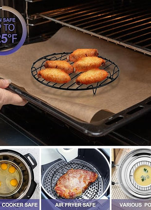 P&P CHEF Round Cooling Rack Set, Round Wire Racks for Cooking Baking, Fit Air Fryer & Oven, Stainless Steel Core with Nonstick Coatings, Black, 2 PCS - 7.5 Inch