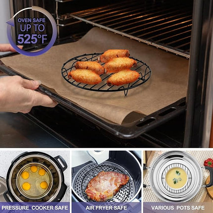 P&P CHEF Round Cooling Rack Set, Round Wire Racks for Cooking Baking, Fit Air Fryer & Oven, Stainless Steel Core with Nonstick Coatings, Black, 2 PCS - 7.5 Inch