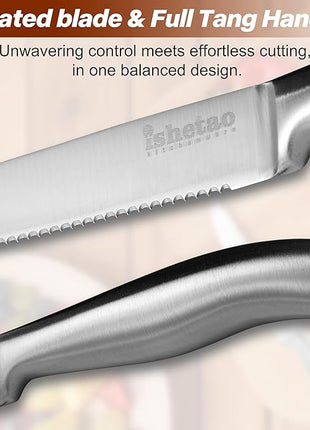 Steak Knife Set of 6, 4.5 inches Dishwasher Safe High Carbon Stainless Steel Knives, Silver