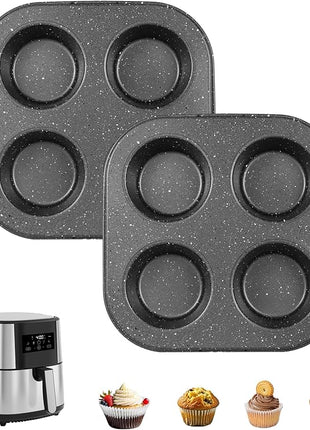 4 Cup Muffin Pan 2 Pack, Nonstick Mini Muffin Tin for Air Fryer, 1.18In Deep Cupcake Baking Pan for Frittatas, Tarts, Brownies