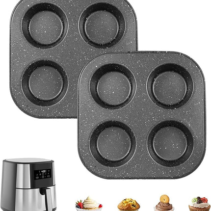 4 Cup Muffin Pan 2 Pack, Nonstick Mini Muffin Tin for Air Fryer, 1.18In Deep Cupcake Baking Pan for Frittatas, Tarts, Brownies