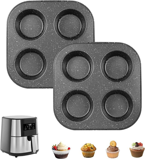 4 Cup Muffin Pan 2 Pack, Nonstick Mini Muffin Tin for Air Fryer, 1.18In Deep Cupcake Baking Pan for Frittatas, Tarts, Brownies