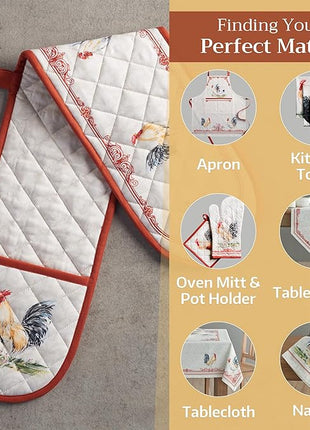 Maison d' Hermine Double Oven Mitts 100% Cotton 7"x35" Double Oven Mitt Heat Resistant BBQ Cooking Gloves with Loop, Baking, Grilling, Home, Kitchen, Handling Hot Pans Spring Summer (Campagne)