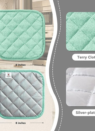 Joyhalo 4 Pack Pot Holders for Kitchen,Cotton Oven Holder with Great Heat Resistance,Non Slip Hot Pads for Kitchen Clearance, Aqua