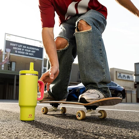 ENCOOL 40 oz Tumbler with Handle and Straw: Stainless Steel Insulated Tumbler Keeps Cold for 24 Hours, Leakproof Travel Cup Fits in Cup Holder and BPA-Free,Acid Green