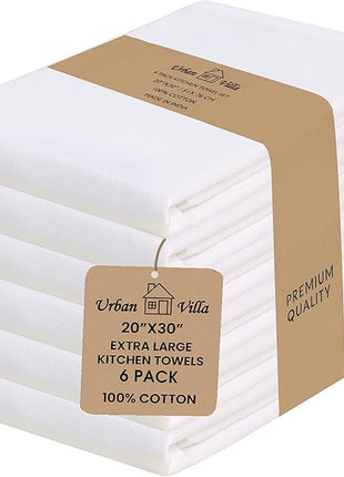 Urban Villa Kitchen Towels Set of 6 fall dish towels for kitchen 100% Cotton White Color Dish Cloths 20''X30'' Large Multi-Purpose Kitchen Hand Towels Highly Absorbent Kitchen Towels with hanging Loop