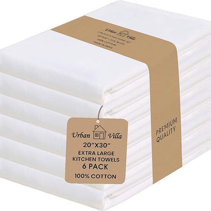 Urban Villa Kitchen Towels Set of 6 fall dish towels for kitchen 100% Cotton White Color Dish Cloths 20''X30'' Large Multi-Purpose Kitchen Hand Towels Highly Absorbent Kitchen Towels with hanging Loop