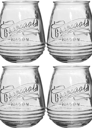 Glaver's Stemless Wine Glasses 21 Oz. Set Of 4 Original Mason Vintage Goblet Beverage Glasses Uses For Your Cocktail Lounge, Whiskey Parties, and Everyday Dinner Table. Dishwasher Safe. (Large)