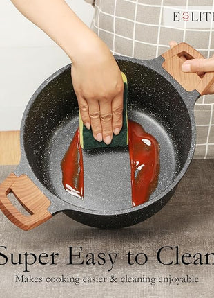 ESLITE LIFE Nonstick Cookware Sets, 9 Pcs Granite Coating Pots and Pans Set Kitchen Cooking Set, Compatible with All Stovetops (Gas, Electric & Induction), PFOA Free, Black