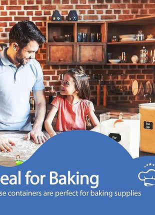 Chef's Path Extra Large Airtight Food Storage Containers with Blue Lid Color, Pack of 6, Kitchen and Pantry Canisters for Flour, Sugar, and Baking Supplies, Includes Measuring Spoons, Labels, and Pen