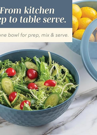 COOK WITH COLOR Mixing Bowls with Lids - 12 Piece Plastic Nesting Bowls Set includes 6 Prep Bowls and 6 Lids, Diamond Design - Microwave Safe, Denim