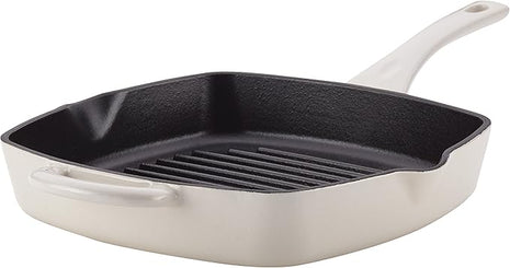 Ayesha Curry Collection Cast Iron Square Grill Pan with Pour Spouts, 10-Inch, French Vanilla