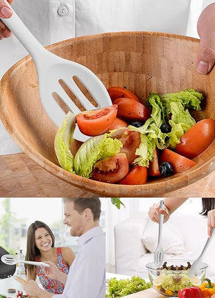 Silicone Spoon, Nonstick Kitchen Silicone Slotted Solid Spoons for Cooking Dishwasher Safe for Nonstick Cookware, Heat Resistant Grey Silicone Serving Spoon BPA Free for Mixing Stirring