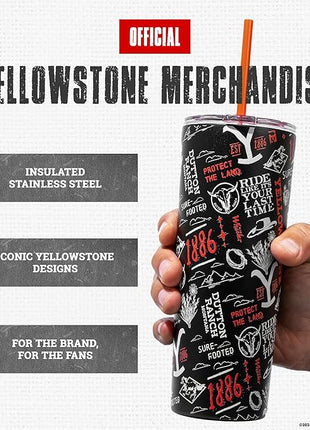 Dragon Glassware x Yellowstone Vacuum Insulated Tumbler with Lid and Straw - 24 oz Tumbler Cup with 2 Straws - Stainless Steel Tumbler with Straw for Water, Iced Tea - 1886