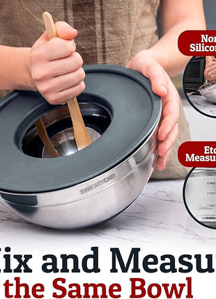 Priority Chef Stainless Steel Mixing Bowls with Lids Set - Premium 30Pcs with 6pc Metal Bowl Set for Kitchen, 3 Graters, Airtight Lids, Non-Slip Bases & Silicone Utensils, Grey