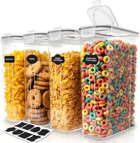 Utopia Kitchen Cereal Containers Storage Set – 4 Pack 4L(135.2 oz) Airtight Food Storage Containers with Lids, BPA-Free Cereal Dispensers for Pantry Organization and Storage (Clear)