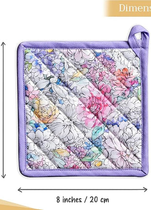 Maison d' Hermine Pot Holders 100% Cotton Heat Resistant Potholders 8" x 8" Hot Pads with Loop BBQ, Cooking, Baking, Grilling, Kitchen, Handling Hot Pans Spring/Summer (Pack of 1, Floral Love)