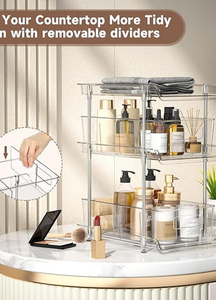 3 Tier Clear Bathroom Organizer with Dividers, Multi-Purpose Pull-Out Pantry Organization and Storage, Under Sink Closet Organizers and Storage, Vanity Skincare Cosmetic Organizer Medicine Bins