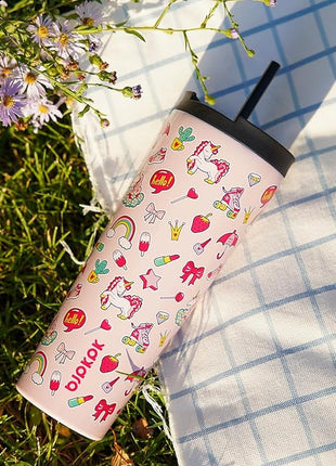 BJPKPK 26oz Insulated Tumbler With lid And Straw Stainless Steel Tumblers Travel Coffee Mug Reusable Thermal Cup,Hawaii Fruits Yellow