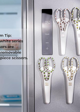 Linoroso Kitchen Scissors Heavy Duty Kitchen Shears with Magnetic Holder Made with Japanese Steel 4034, Multipurpose Ultra Sharp Cooking Scissors for Meat/Vegetables/BBQ/Herbs/Pizza (Graphic,Chili)