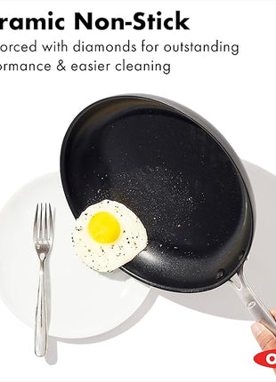 OXO Enhanced 10" Frying Pan Skillet, PFAS-Free Ceramic Nonstick, Durable Hard Anodized Cookware, Scratch Resistant, Stainless Steel Handle, Good Grips, Dishwasher Safe, Oven safe, Black