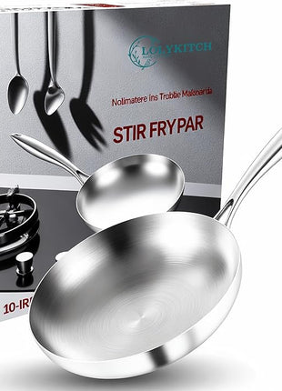 LOLYKITCH 10 Inch Tri-Ply Stainless Steel Frying Pan,Skillet,Chef's Induction Pan,Dishwasher and Oven Safe.