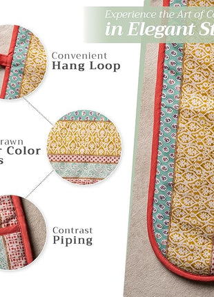 Maison d' Hermine Double Oven Mitts 100% Cotton 7"x35" Double Oven Mitt Heat Resistant BBQ Cooking Gloves with Loop, Baking, Grilling, Home, Kitchen, Handling Hot Pans Spring Summer (Provence)