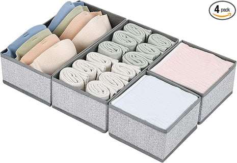 DIMJ Drawer Organizer Clothes, Dresser Organizer For Nursery, Bedroom, Closet, Baby Clothes Organizer and Storage, Foldable Fabric Drawer Dividers for Baby Socks, Belt, Tie (4 Pack, Blended)
