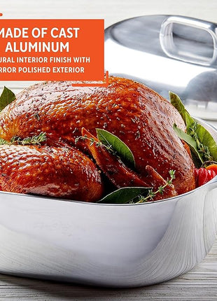 IMUSA 13in Cajun Cast Aluminum Oval Roaster with Lid, Durable Baking and Roasting Pan for Chicken, Meats, and Traditional Cooking