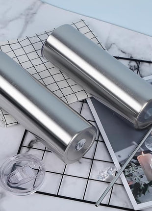 30 Oz Straight Skinny Tumbler Set, Stainless Steel Slim Skinny Travel Tumbler Bulk, Birthday Diy Gift For Women Friends Sisters, 4 Pack, Silver