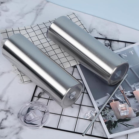 30 Oz Straight Skinny Tumbler Set, Stainless Steel Slim Skinny Travel Tumbler Bulk, Birthday Diy Gift For Women Friends Sisters, 4 Pack, Silver