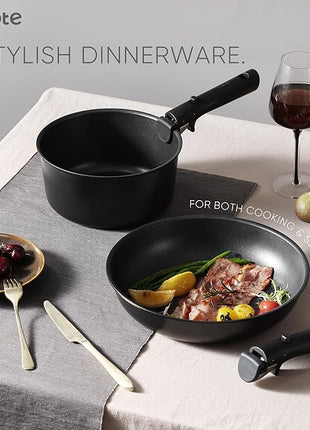 CAROTE 17Pcs Pots and Pans Set Non Stick, Cookware Set Detachable Handle, Nonstick Induction Kitchen Sets Non Stick with Removable Handle, RV Cook Ware, Oven Safe, Black