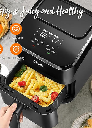 DEIME Air Fryer 4.5 Qt, Small Airfryer Digital Space Saving Compact, Bake, Reheat, Roasts for Quick Easy Meals, Mini Compact & Quiet, Nonstick & Dishwasher Safe Basket with Toast Rack (Black)