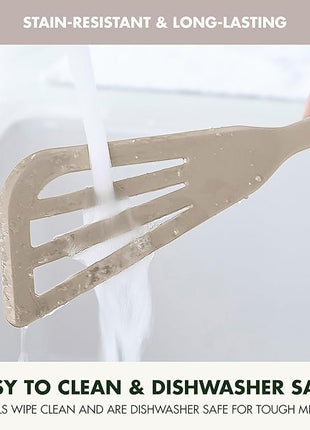 GreenPan Silicone Fish Turner Spatula, Slotted Cooking Kitchen Utensil, Flexible Rubber Nonstick Cookware, Rigid Steel Core, Heat-Resistant, Anti-Slip Handle, BPA-Free, Dishwasher Safe, Taupe