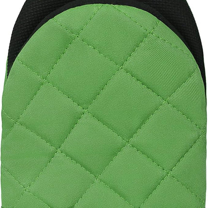 1 Pair Short Oven Mitts, Heat Resistant Silicone Kitchen Mini Oven Mitts for 500 Degrees, Non-Slip Grip Surfaces and Hanging Loop Gloves, Baking Grilling Barbecue Microwave Machine Washable