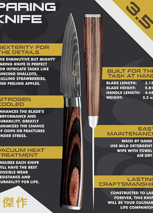 KESSAKU Paring Knife - 3.5 inch - Samurai Series - Razor Sharp Kitchen Knife - Forged 7Cr17MoV High Carbon Stainless Steel - Wood Handle with Blade Guard