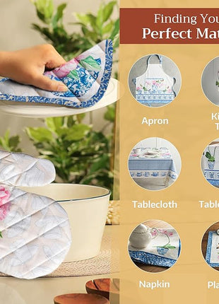 Maison d' Hermine Pot Holders Set 100% Cotton Heat Resistant Potholders 8" x 8" Hot Pads with Loop BBQ, Cooking, Baking, Grilling, Kitchen, Handling Hot Pans Spring/Summer (Pack of 2, Canton)