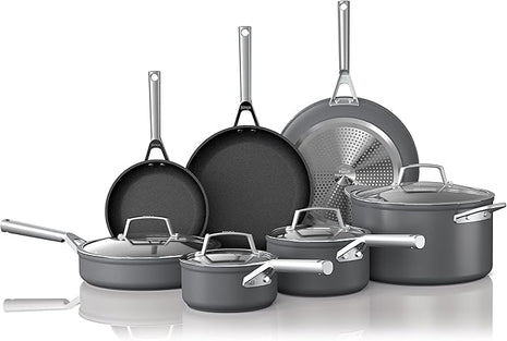 Ninja Foodi NeverStick Professional 12-Piece Cookware Set, Hard-Anodized, Nonstick, Durable & Oven Safe to 500°F, Slate Grey, C39800