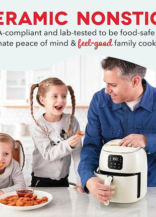 DASH Tasti-Crisp™ Ceramic Air Fryer Oven, 2.6 Qt., Cream – Compact Air Fryer for Healthier Food in Minutes, Ceramic Nonstick Surface, Ideal for Small Spaces - Auto Shut Off, Digital, 1000-Watt