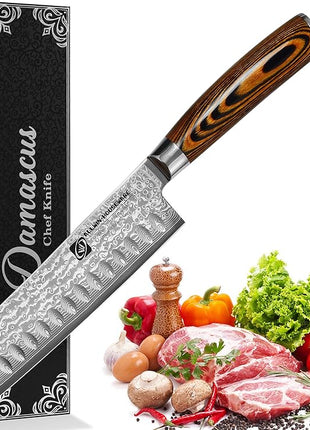 Japanese Santoku Knife 7" Damascus VG10 Stainless Steel 67-Layer Forged Razor Sharp Asian Chef's Knife Pakkawood Handle Precision Slicing Dicing Chopping Meat Fish Vegetables Gift Box