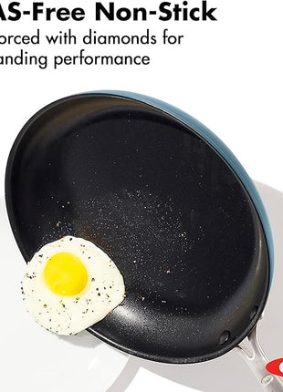 OXO Enhanced 8” Nonstick Frying Pan Skillet, Ceramic PFAS-Free Cookware, Stainless Steel Handle, Eggs & Omelets, Dishwasher & Oven Safe, Storm Blue