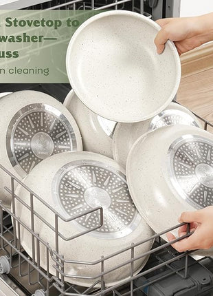 18 Pcs Pots and Pans Set Non Stick, Cookware Sets with Detachable Handle, Nonstick RV Kitchen Cooking Tools Removable Handles, Oven Safe, Induction Fast, Stackable Induction Cookware, White