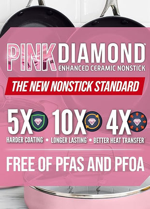 Blue Diamond 8" Nonstick Frying Pan Skillet, Ceramic Diamond Infused PFAS-Free, Dishwasher & Oven Safe, Stay Cool Handle, Durable Non Toxic Metal Utensil Safe, Egg & Omelet Pan, Pink