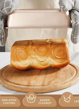 HONGBAKE Bakeware Sets, Baking Pans Set, Nonstick Oven Pan for Kitchen with Wider Grips, 10-Piece Including Rack, Cookie Sheet, Cake Pans, Loaf Pan, Muffin Pan, Pizza Pan - Champagne Gold