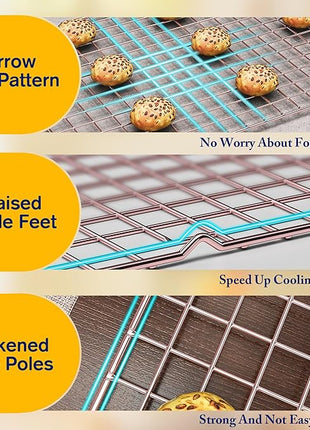 2PCS Cooling Racks for Cooking and Baking - 10" x 16"Heavy Duty Stainless Steel Wire Rack for Baking, Grilling, Roasting - Oven & Dishwasher Safe - Fits Half Sheet Pan（Rose Gold）