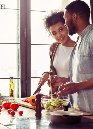 Cuisinel Cast Iron Skillet with Lid - 8"-Inch Frying Pan + Glass Cover + Silicone Grip Handle Holder - Pre-Seasoned Cookware - Indoor/Outdoor, Grill, Stovetop, Camping Fire, Induction Oven Use