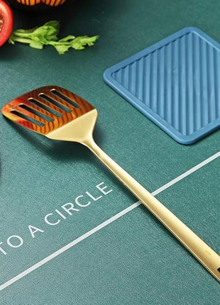 Gold Spatulas, Berglander Slotted Turner Titanium Gold Plating, Metal Turner For Cooking, Kitchen Barbecue Spatulas, Dishwasher Safe, Easy to Clean