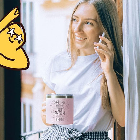 KLUBI Last Minute Christmas Gift for Women - Cute Pink Sometimes You Forget Your Awesome Gifts for Christmas, Her, Coworkers, Boss Day, Nurses Week College Girl Gift Ideas for Xmas Coffee Cup 14 Ounce